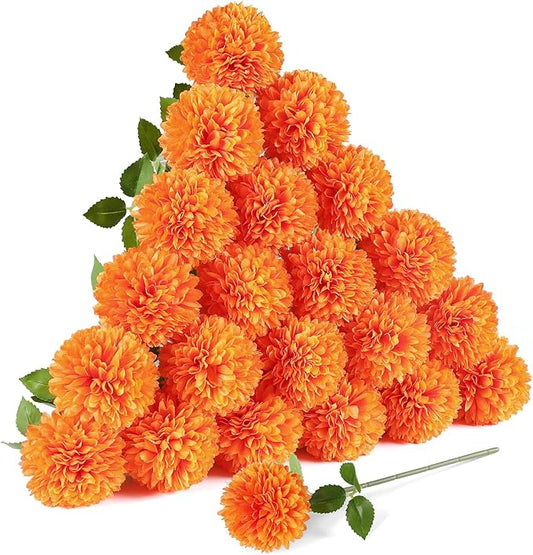 Floweroyal 24pcs Fall Flowers Artificial Chrysanthemum Ball Flower, Fake Mums Silk Hydrangea Flowers Bridal Wedding Bouquet for Home Garden Party Office Autumn Decor