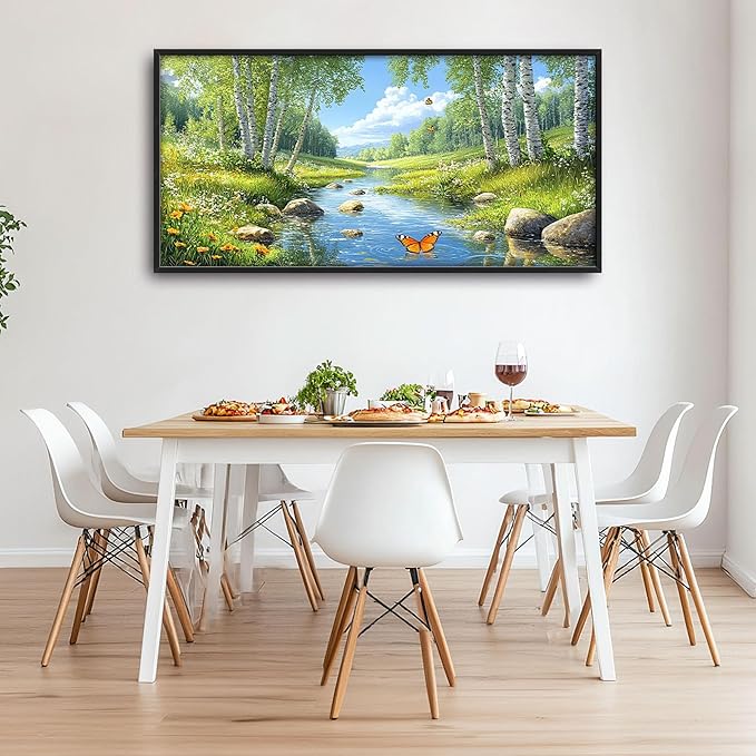 Large Forest Wall Art for Living Room, Lake Butterfly Tree Oversized Wall Decor Pictures, Nature Landscape Framed Canvas Print Painting, Artwork for Bedroom Office Home Decor 60"x30"