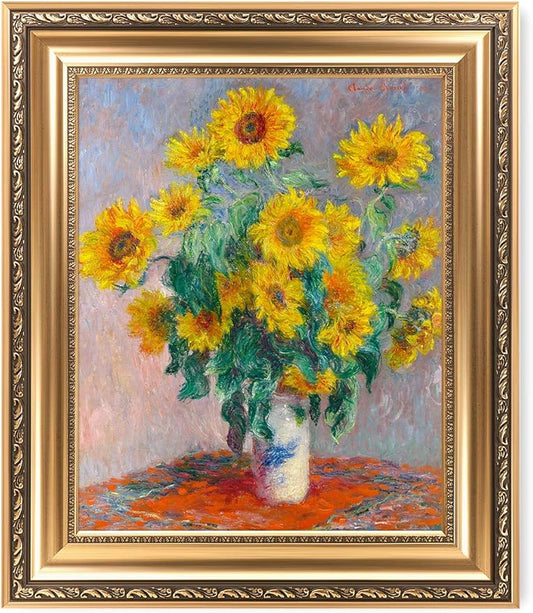 DECORARTS - Bouquet of Sunflowers Claude Monet Art Reproduction. Giclee Print& Museum Quality Framed Art for Wall Decor. Framed size: 26x22