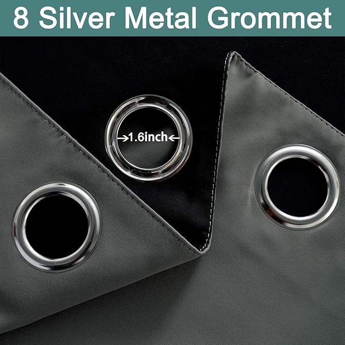 Yakamok 100% Dark Gray Blackout Window Curtain Panels Full Light Blocking Drapes with Black Liner Room Darkening Thermal Insulated Curtains for Bedroom/Living Room(Dark Grey, 52W x 96L, One Pair)