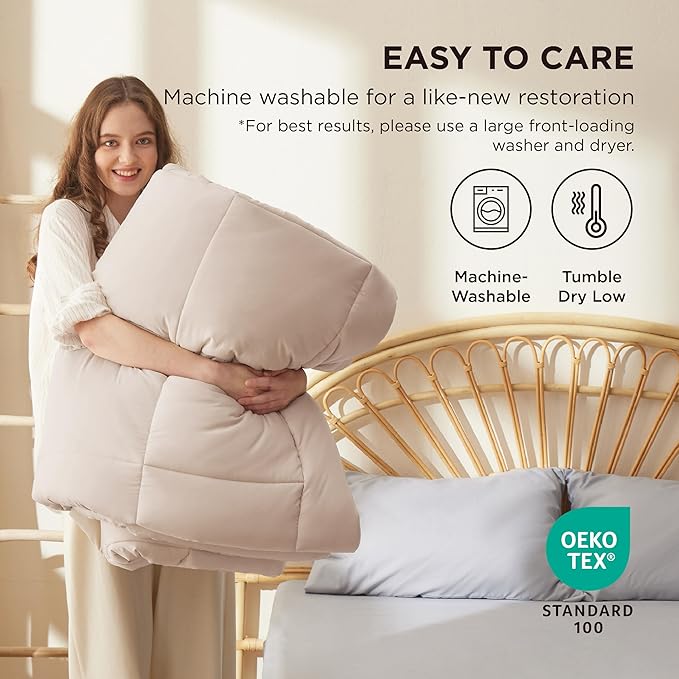 Bedsure Comforter Duvet Insert - Quilted Comforters Oversize Queen Size, All Season Duvet, GentleSoft Down Alternative Bedding, with 8 Tabs, Gifts for Women/Men, Beige, Oversize Queen 98 x 98 Inches