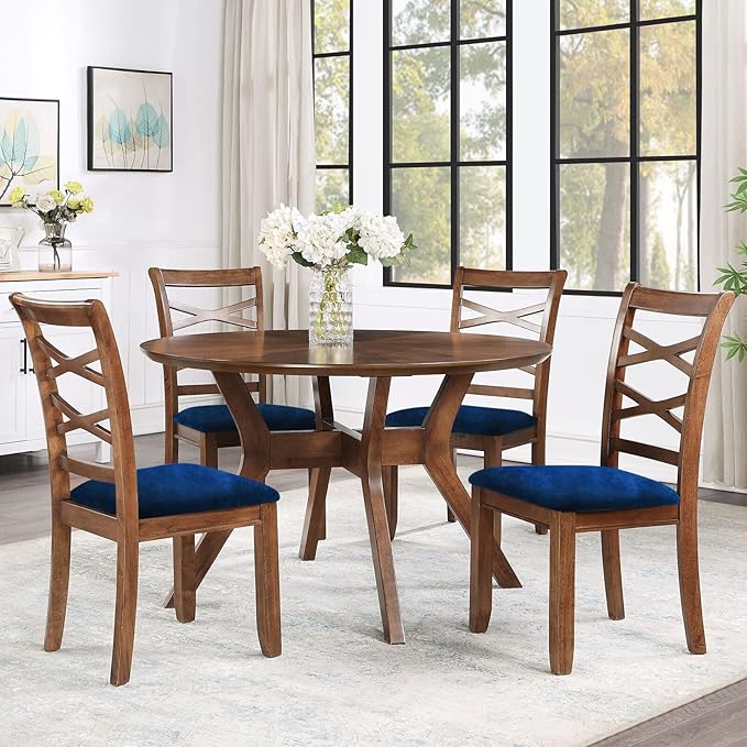 Smiry Velvet Seat Covers for Dining Room Chair Set of 6, Stretch Fit Removable Washable Chair Seat Cushion Protector Slipcovers with Ties, Federal Blue