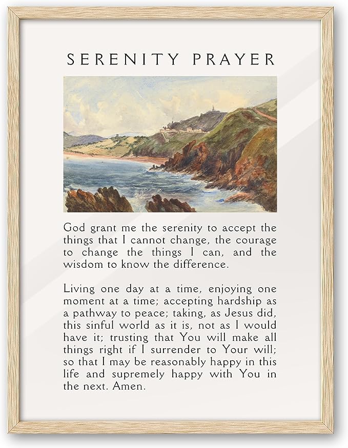 EcoHest OAK Wood Jesus Framed Wall Art, 12x16in Serenity Prayer Bible Verse Christian Wall Art, Modern Bedroom Religious Decor For Living Room Bathroom Christian Merch Gift 1Pack