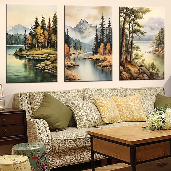 Abstract Landscape Canvas Wall Art Modern Forest and Mountain Range Pictures Print Autumn Beautiful Scenery Poster Painting for Living Room Office Wall Decoration Artwork Ready to Hang [72''Wx 36''H]