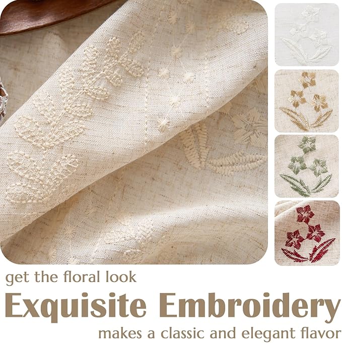 jinchan Belrose Linen Curtains for Bedroom Floral Curtains 72 Inch Length Linen Blend Ivory Embroidered Drapes Farmhouse Flower Patterned Drapes for Living Room Window Treatments Set 2 Panels