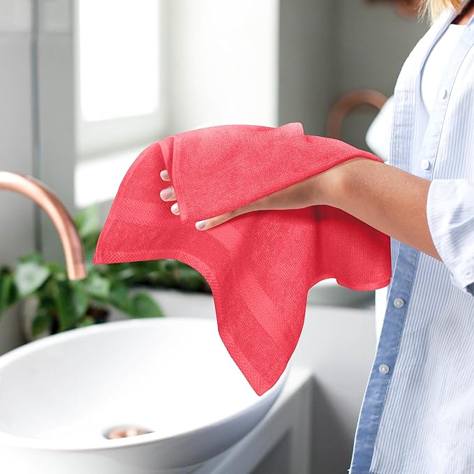 GLAMBURG Ultra Soft 6-Piece Hand Towel Set 16x28-100% Ringspun Cotton - Durable & Highly Absorbent Hand Towels - Ideal for use in Bathroom, Kitchen, Gym, Spa & General Cleaning - Coral Orange