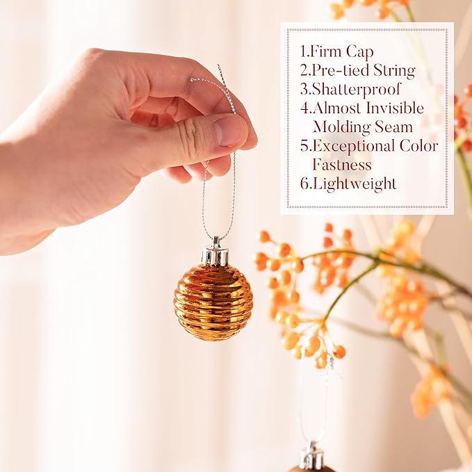 Valery Madelyn 1.57 Inches Small Christmas Tree Decorations Ornament Set for 4th of July Fall Halloween, 24ct Bronze Copper Gold Shatterproof Hanging Ball Ornaments Holiday Party Decor