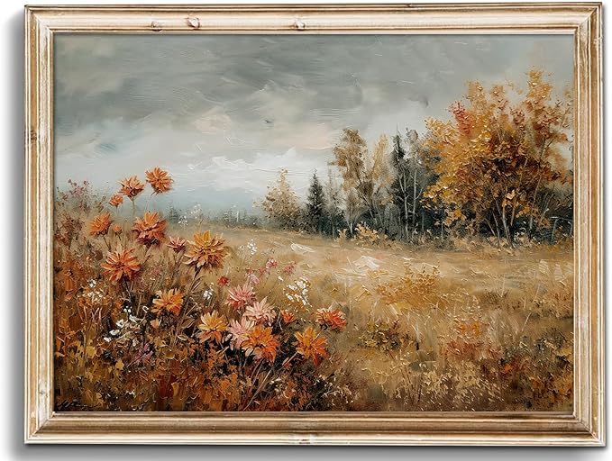 uniro Vintage Fall Landscape Wall Art Prints, Farmhouse Wall Decor Fall Wildflower Wall Painting Canvas Prints, Antique Autumn Nature Scenery Decor, Countryside Painting Picture Artwork for Bedroom Bathroom Kitchen decor ( 8" x 10"-UNFRAMED)