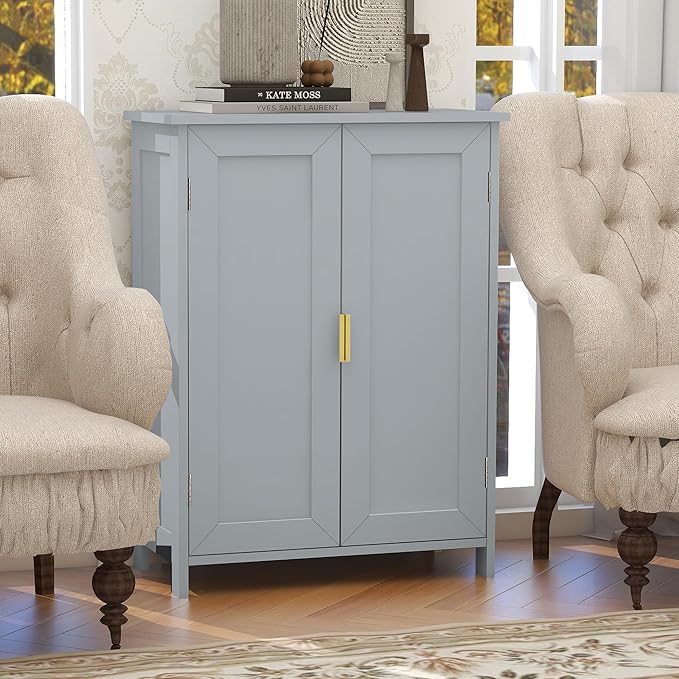 TaoHFE Grey Freestanding Bathroom Cabinet, 2 Doors, Towel Cabinet, Small Storage for Office, Restaurant, Living Room