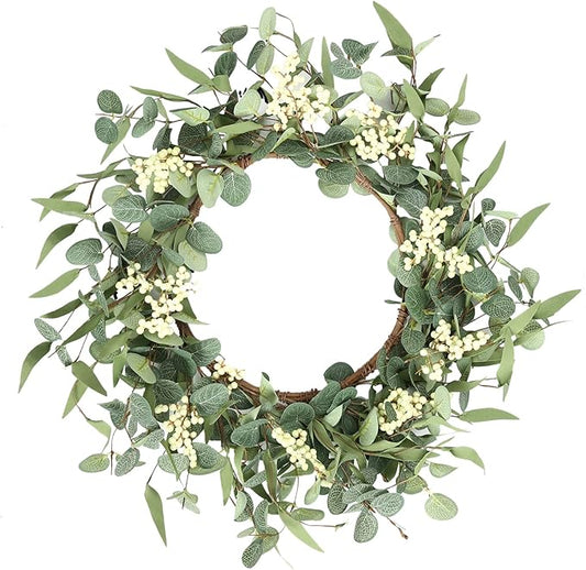 Pinkpum 22'' Eucalyptus Wreath for Front Door, Porch, Window - Green Decor for Home, Farmhouse - Spring, Summer, Fall, All Seasons