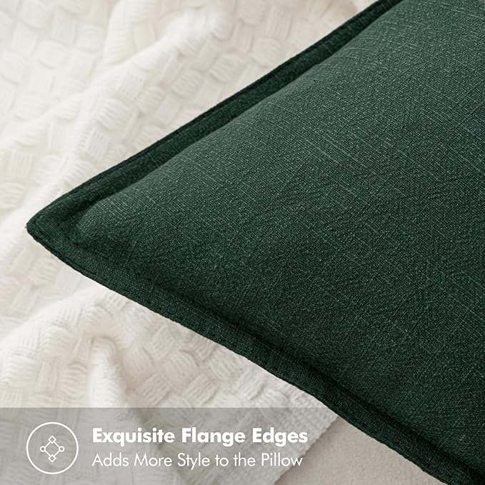MIULEE Decorative Linen Euro Sham Pillow Covers 26x26 Dark Green Boho Farmhouse Neutral Couch Throw Pillows for Bed Pack of 2 Accent Modern Pillowcase Sofa Livingroom Home Decor