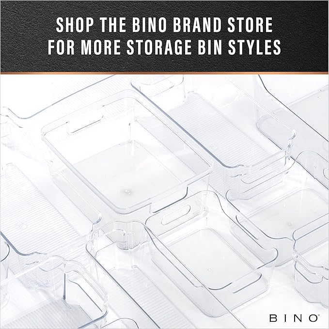 BINO | Plastic Storage Bins, Small - Shallow | THE HANDLER COLLECTION | Multipurpose Organizer Bins | Kitchen Pantry Organizers and Storage | Clear Containers for Organizing Home | Freezer Organizer
