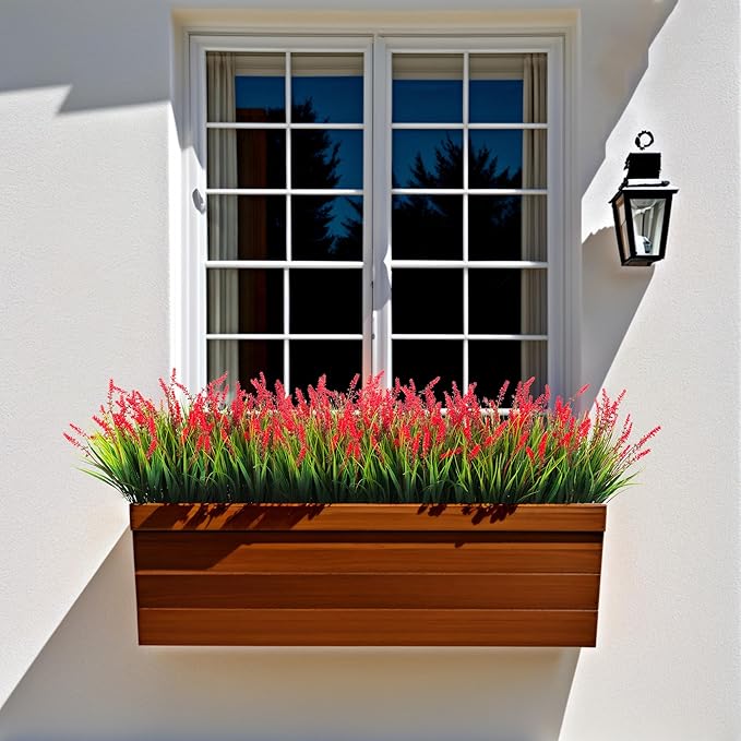 Artificial Faux Plants Flowers for Outdoor Decorations, Fake Monkey Grass for Outside Porch Patio, No Fade Realistic Greenery Plant, UV Resistant Artificial Bush Shrubs for Courtyard Window Garden