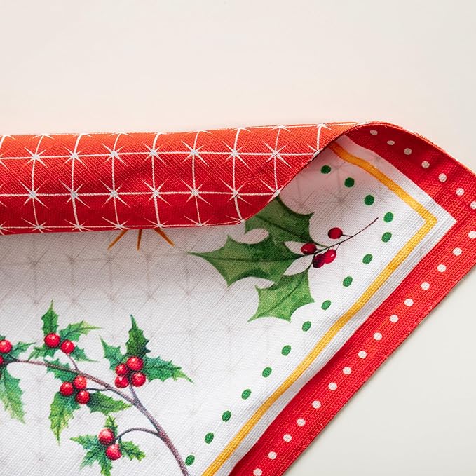 Maison d' Hermine Placemats Set of 4 100% Cotton Washable Cloth Place Mats, Reusable Table Mats for Kitchen Dining Decoration, Party, Wedding, Restaurant (Poinsettia Christmas, 13" x 19")