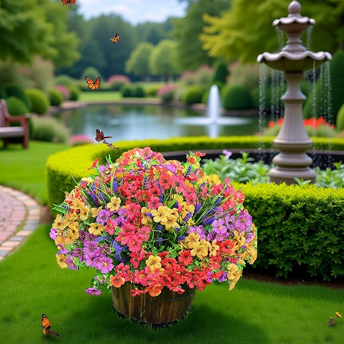 Artificial Flowers for Outdoor Indoor Garden Home Decoration, UV Resistant Fake Flowers, Faux Flowers for Outdoor Planters for Front Porch Pot Decor（4 Color)