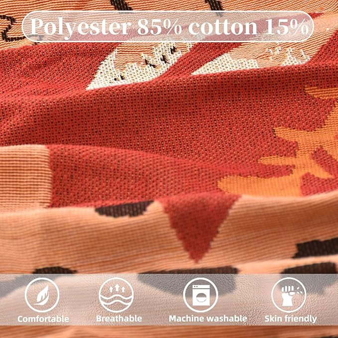 Boho Throw Blanket Reversible Cotton Bohemian Tapestry Hippie Room Decor Outdoor Blanket Double Sided (Boho Leopard 50"x60")