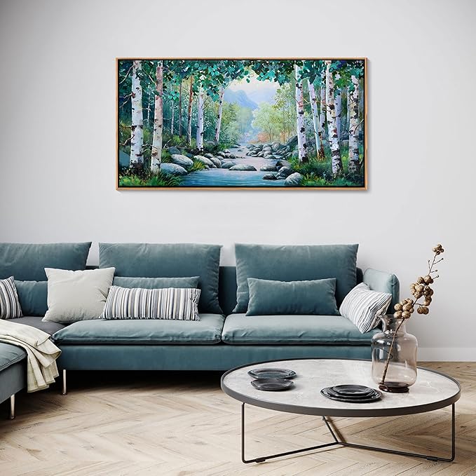 Pogusmavi Green Forest Canvas Landscape Wall Art - Framed Artwork for Living Room, Bedroom, Farmhouse Decor - Canvas Pictures for Wall Decor - Tree of Life Wall Art - Forest Painting 20×40IN