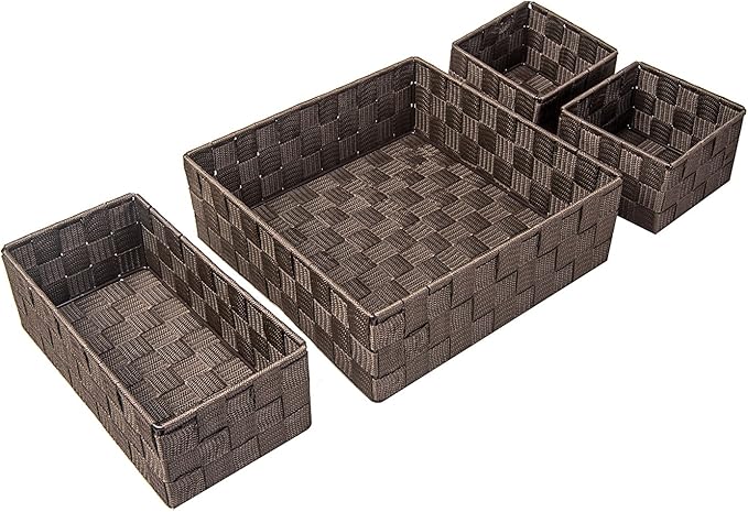Posprica Woven Storage Baskets for Organizing, Small Baskets Cube Bin Container Tote Organizer Divider for Drawer, Closet, Shelf, Dresser, Set of 4(Brown)