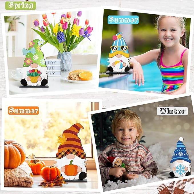 Blulu Interchangeable Wooden Gnome Decor DIY Holiday Seasonal Fall Gnomes Halloween Tiered Tray Decoration with Magnet Pieces Halloween Welcome Sign for Holiday Decorations(Cute)