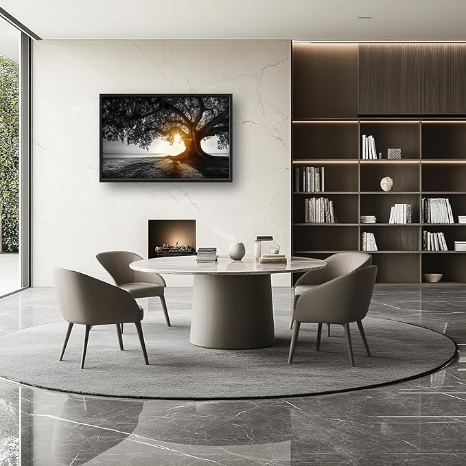 Olivine Tree Wall Art, Sunset Pictures Wall Decor, Black And White Painting, Nature Scenery Canvas Prints, Framed Artwork for Bathroom Bedroom Living Room Office Home Decoration 36"x24"