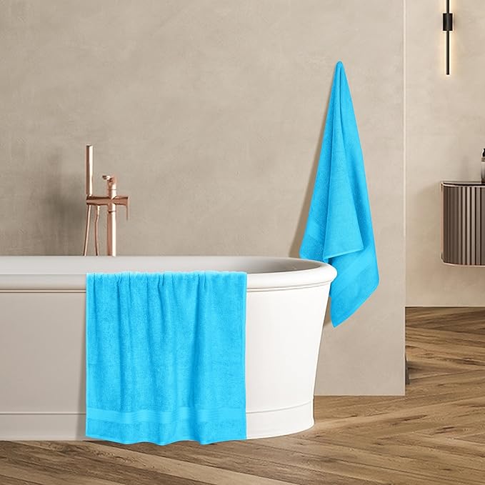 GLAMBURG Premium Cotton 4 Pack Bath Towel Set - 100% Pure Cotton - 4 Bath Towels 27x54 - Ideal for Everyday use - Ultra Soft & Highly Absorbent - Turquoise Blue