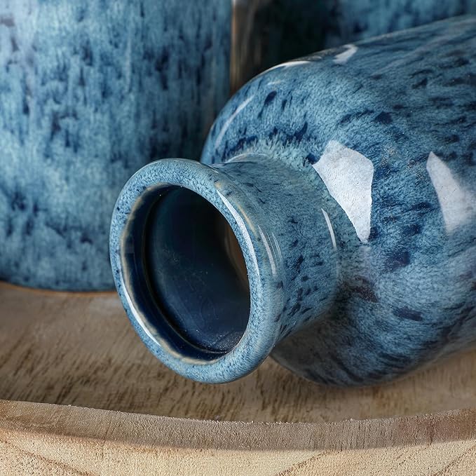 CwlwGO-Blue Ceramic Vases Set,Small Vase Sets,Farmhouse Country Vases Home Decor,Living Room Table Decoration,Shelf Decor,and Entrance Decoration Centerpieces.