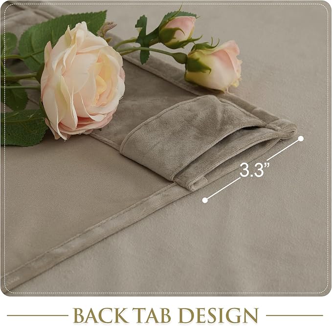 StangH Camel Beige Velvet Curtains for Bedroom Back Tab Thermal Insulated Light Reducing Window Drapes Heavy Duty Privacy Drapes for Dining Room, W52 x L92, 2 Panels