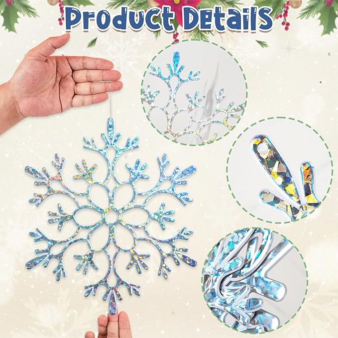 Winter Wonderland Frozen Birthday Party Decoration Large Snowflake Ornament Clearance- 6pcs 11.8”Large Iridescent Hanging Snowflakes Christmas Ornaments for Christmas Tree Outdoor Xmas Decor Supplies