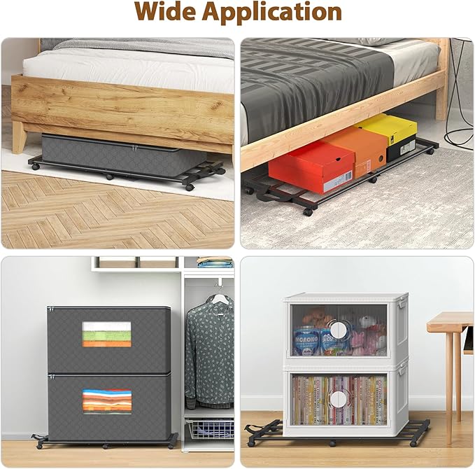 Mr IRONSTONE Lengthened Under Bed Storage with 6 Wheels, Rolling Underbed Storage with Handle, Metal Under the Bed Storage with High Load Capacity Up to 80LBS (2 Pack (36.42"x16.73"x2.36"))