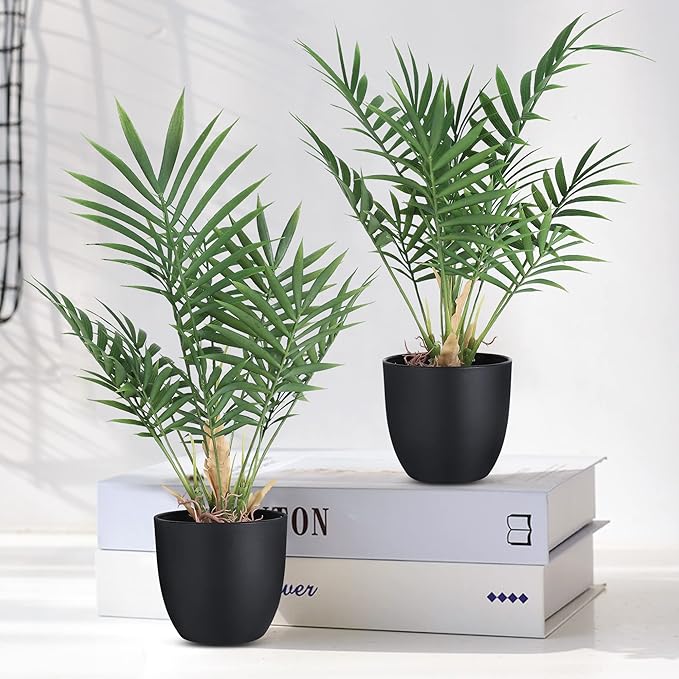 2 Pack Fake Plant with Pot 16" Desk Plant Artificial Potted Faux Plants for Office Desk Shelf Home Farmhouse Decor (Bamboo Leaf)