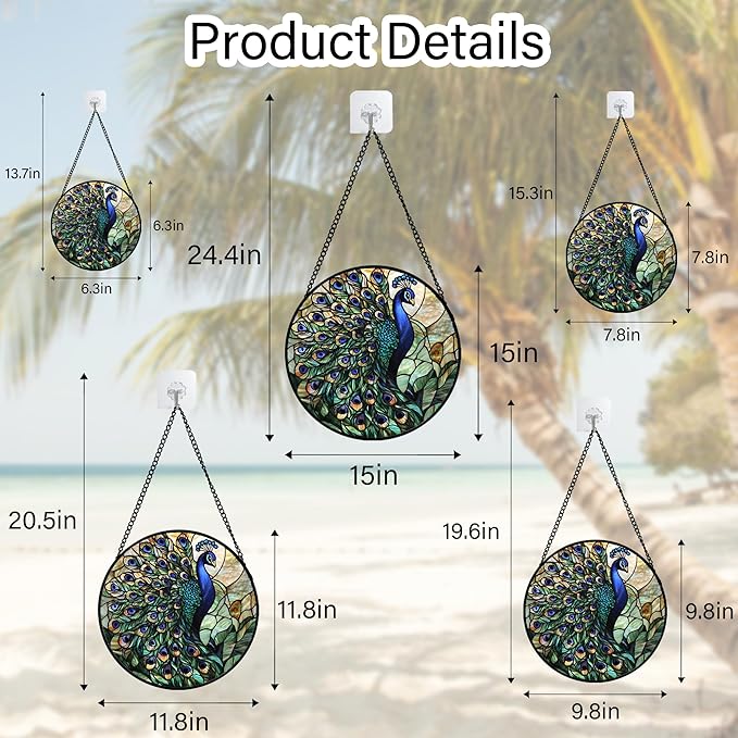 Stained Glass Window Hanging, Blue Green Peacock Decor Suncatcher for Door Garden Home Decoration Bird Sun Catchers Christmas Mother's Day Birthday Gifts for Women Men Mom Nana Friend 11.8 in