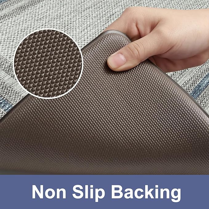 KIMODE Anti Fatigue Kitchen Mat 2PCS,Non-Skid Waterproof Kitchen Rugs,Farmhouse Kitchen Mat for Floor,Cushioned Comfort Foam Standing Mat for Laundry,Office,Sink,Desk,Blue and Gray