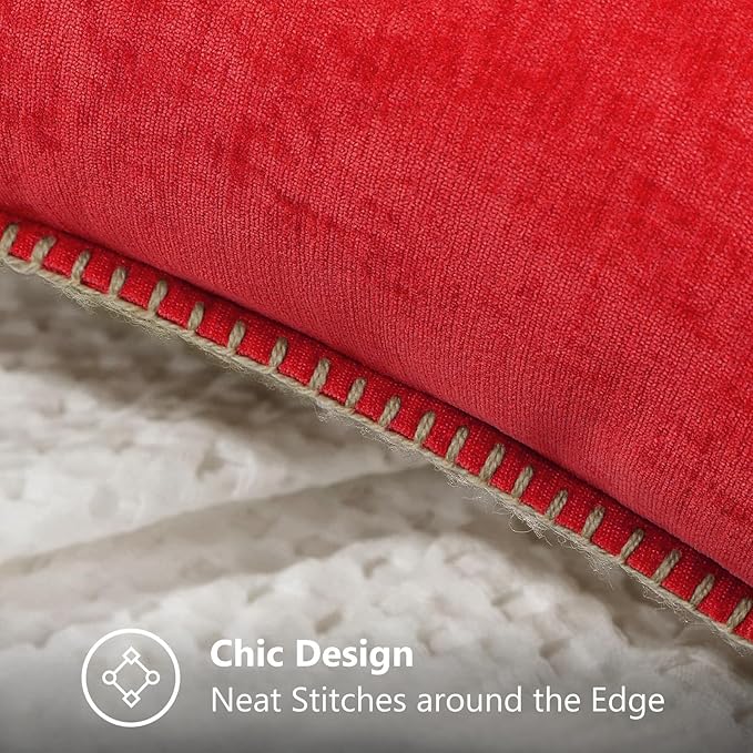 decorUhome Christmas Chenille Soft Throw Pillow Covers 20x20 Set of 2, Farmhouse Velvet Neutral Decorative Euro Pillow Covers with Stitched Edge for Couch Sofa Bed Home Decor, Red
