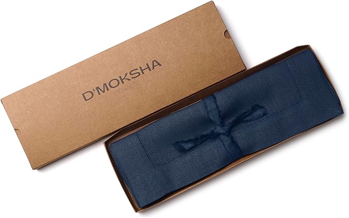 D'Moksha Homes Linen Placemats Set of 4 - Classic Hemstitch Navy Blue Placemats 14 x 19 Inch - 100% Pure Linen Table Mats for Fall, Autumn and Halloween - Handcrafted and Machine Washable