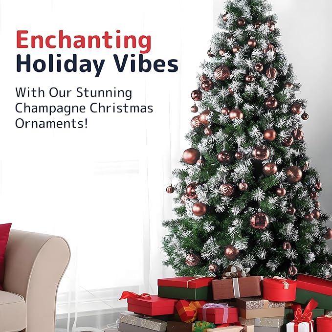 PREXTEX Champagne Christmas Ball Ornaments (36 pcs) - Shatterproof Christmas Tree Decorations with Hanging Loops in 6 Styles and 3 Sizes - Xmas Ornaments Set for Indoor and Outdoor Decor