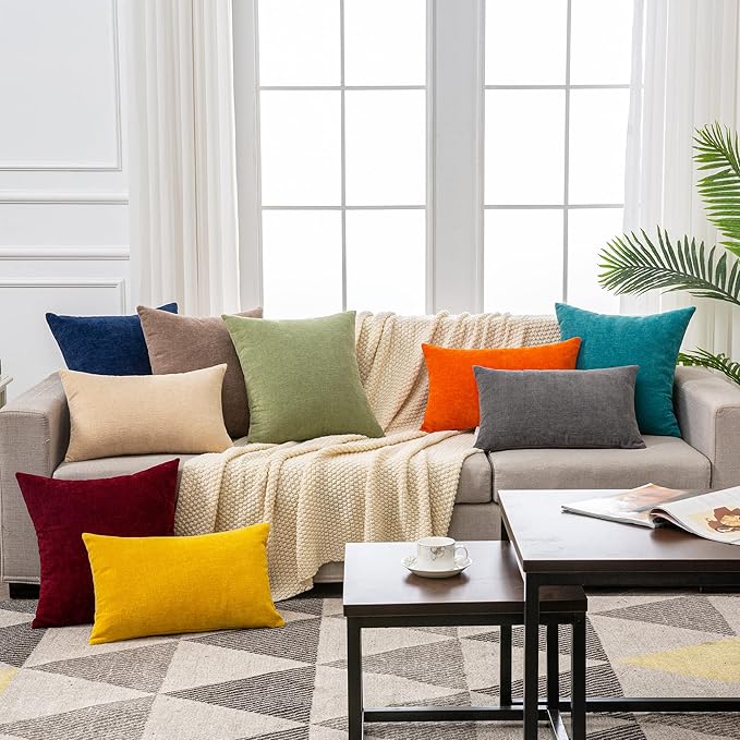 GAWAMAY Decorative Square Throw Pillow Covers 20"x20" Inch Set of 2, Super Soft Chenille Pillows Farmhouse Fall Pillowcase for Living Room Bedroom Sofa Couch Cushion Cover Navy Blue 50x50cm