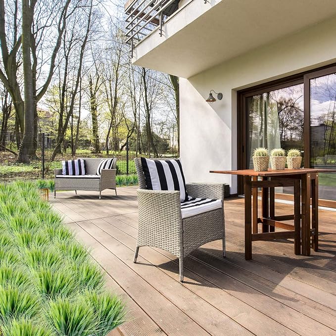 12 Bundles Artificial Grasses Outdoor UV Resistant Fake Grass No Fade Faux Plastic Plants Garden Window Box Decorating(Green Grass)