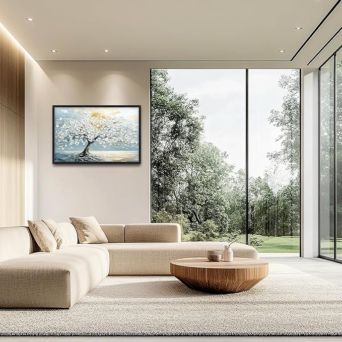 Lovira White Tree Large Wall Art Canvas Wall Decor Pictures Prints Painting Framed Artwork for Living Room Bedroom Bathroom Kitchen Office 24"x36"