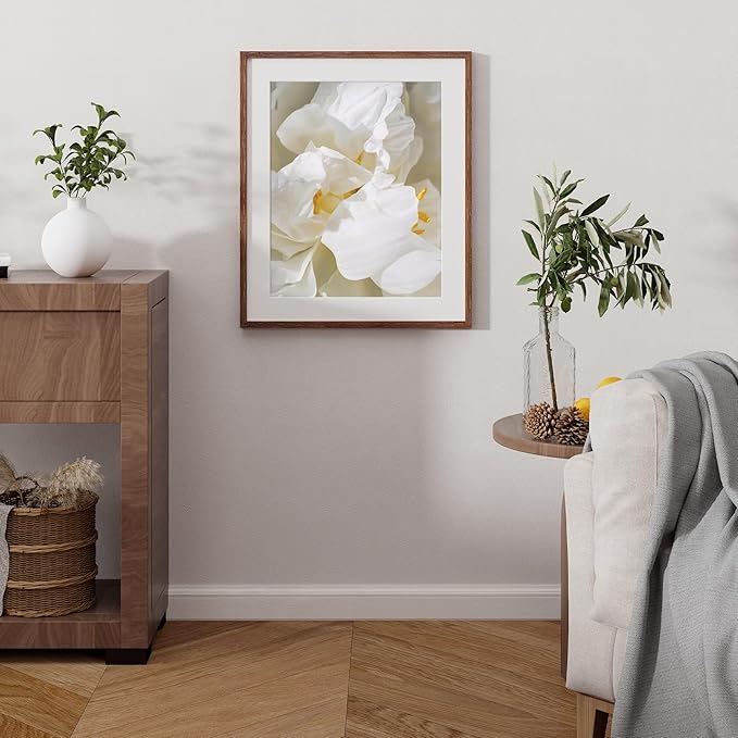 20x24 Picture Frames, Rustic Solid Oak Wood Frame 20 x 24 for Wall, Wooden 20 by 24 Photo Frames with Tempered Real Glass, 20x24 Poster Frame Matted to 16x20 (Walnut Color, 1 Pack)