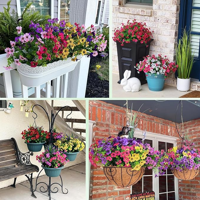 Nepfaivy Artificial Outdoor Flowers UV-Resistant - Fake Outdoor Flowers That Look Real 12 Bundles 3 Colors, Realistic Artificial Flowers for Outdoors Fade Resistant, Faux Flower for Outside Planters