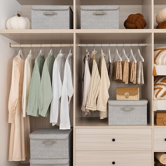 GRANNY SAYS Storage Boxes with Lids, Fabric Storage Bins, Keepsake Box, Closet Organizers and Storage, Gray, 2-Pack