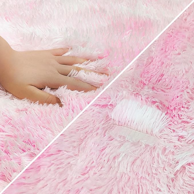 Super Soft Fluffy Living Room Area Rug 2x6 ft Tie-Dyed Light Pink Shaggy Furry Carpet Washable Non-Slip Floor Rugs Bedroom Bedside Nursery Kawaii Rug Fuzzy Girls Dorm Home Decor Aesthetic