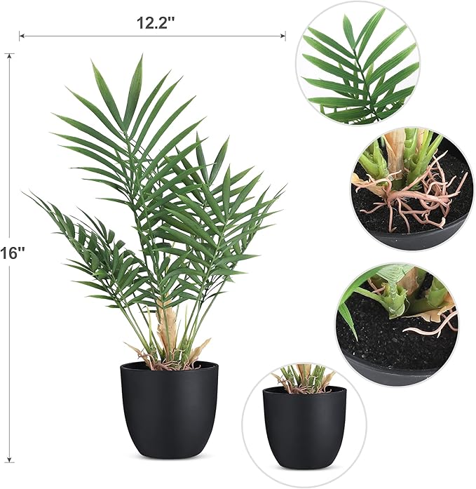 2 Pack Fake Plant with Pot 16" Desk Plant Artificial Potted Faux Plants for Office Desk Shelf Home Farmhouse Decor (Bamboo Leaf)
