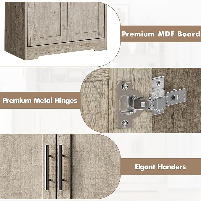 GarveeHome 70 Inch Tall Kitchen Pantry Cabinet, Freestanding Storage Cabinet with 4 Doors and Adjustable Shelves, Utility Hutch Cupboard for Dining Room, Bathroom, Living Room (Style A, Gray)