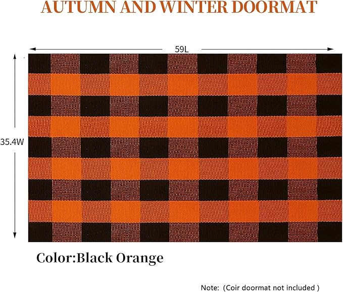 SEEKSEE Cotton Buffalo Plaid Rug 3'x5' Orange and Black Checked Rug Washable Doormats Indoor Outdoor Rugs for Layered Front Door Mats, Porch, Kitchen, Farmhouse, Entryway