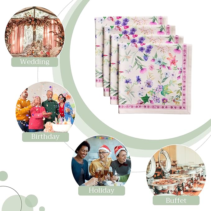 Maison d' Hermine Cloth Napkins Set of 4 100% Cotton Everyday Reusable Square Napkins Cloth Washable, Dinner, Party, Wedding, Restaurant, Spring/Summer (Chardon, 20" x 20")