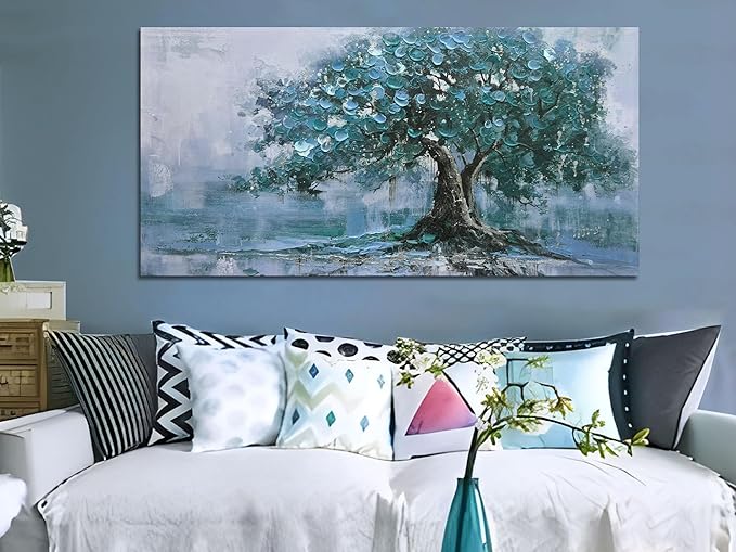 Ardemy Tree Canvas Wall Art for Living Room Teal Tree of Life Bedroom Picture Painting Artwork Home Office Bathroom Dining Room Kitchen Wall Decor, 40"x20"