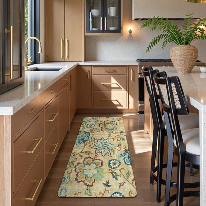 Lahome Floral Runner Rug - 2x4 Area Rug Non-Slip Low-Pile Washble Entryway Runner Rug Small Throw Laundry Mat Bathroom Runner, Boho Beige Paisley Carpet Runners for Hallway Bedroom Kitchen Foyer