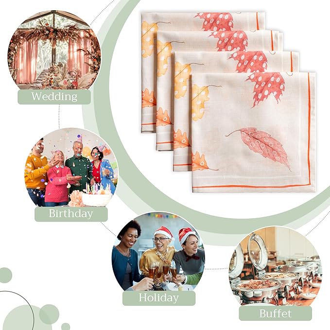 Maison d' Hermine Cloth Napkins Set of 4 100% Cotton Everyday Reusable Square Napkins Cloth Washable, Dinner, Party, Wedding, Restaurant (Colors of Autumn, 20" x 20")