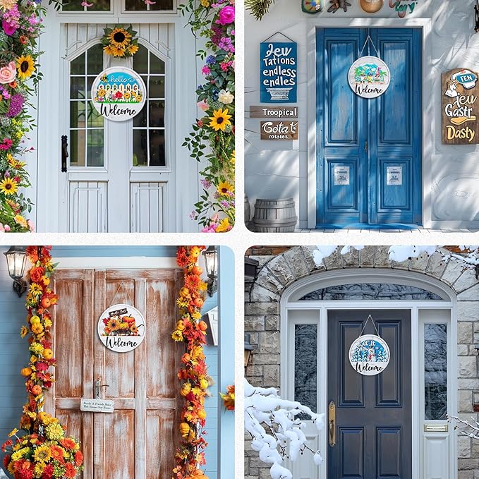 Welcome Sign for Front Door: 13pcs Interchangeable Fall Decor - Housewarming Gifts for New Home Seasonal Wreaths Outdoor Holiday All Season Decorations